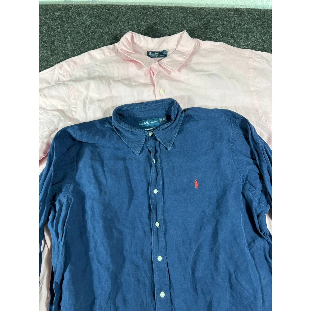 Bundle Ralph Lauren Button Up Shirt Mens 2XL Blue Pink Classic Fit Minimalist